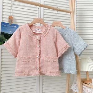 Temperament Summer O Neck Short Sleeve Pink Jacket Women Single-breasted Hairs Tassel Woolen Coat Fashion Clothes Plus Size 210610