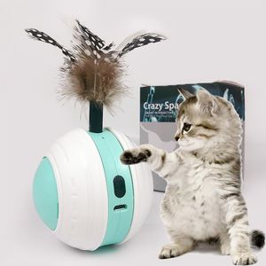 Vocalizzazione intelligente interattiva a LED colorata autorotante con palla giocattolo per gattino ricaricabile tramite USB con piume