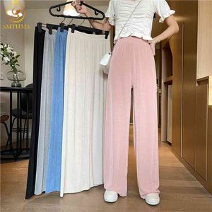 Moda verão pants largamente pants mulheres de cintura feminina esfregar senhoras soltas reto-perna 210520