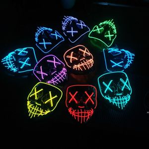 High quality DHL10style EL Wire Skeleton Ghost Led Mask Flash Glowing Halloween Cosplay Party Masquerade Face Horror RRD8718