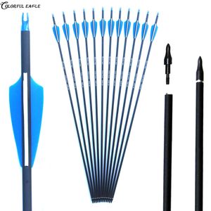 28" 30" 31" Archery Carbon Arrows Hunting Arrow 500 Spine with Replace Arrowheads for 30-60lbs Compound / Recurve Bow