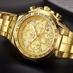 Lässige Sportuhren für Herren, Militär-Quarz-Big-Watch-Top, Gold, Vollstahl, wasserdichte Armbanduhr, Armbanduhren