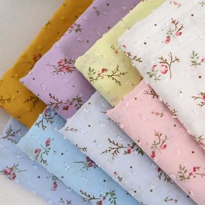 Mjukt vit blommig tryck bomull Jacquard tyg för klänningskjorta, blå, rosa, beige, av mätaren 210702