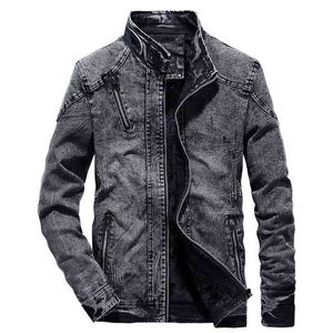 Vintage Mens Denim Jacket Solid Casual Mens Jeans Coat Fashion Stand Clothes for Men Black Blue Bomber Jacket Men Stand 210819