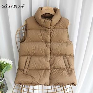 Schinteon Women Ultra Lightダウンベストカジュアルスリムウエストコート90％ホワイトアヒルギレット到着211013