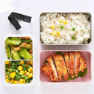 Hälsosam materiell lunchlåda Dubbelskikt Bento med soppskål Portabel värmeisolerad matbehållare Mikrovågsugn 210423