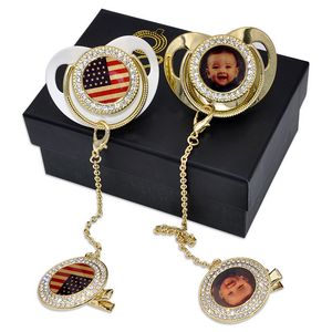 Diamond Baby Pacifiers Blank Sublimation Sleeping Pacifier Food Grade Silicone Newborn Supplies DIY Photos With Anti-drop Chain
