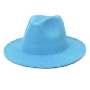 Sky Blue Jazz Fedoras Hats for Women Men Solid Color Wide Brim Formal Dress Wedding Party Felt Hat Panama Green Turquoise Classic Cap