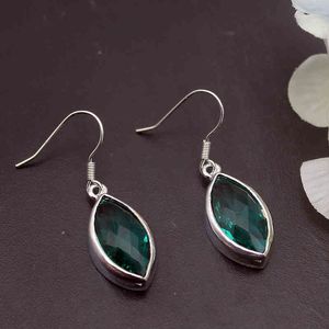 Hermosa Fantasy GreenTopaz Silver Color Dangle Earrings For Women Fashion Jewelry 1 3/8 Inch ME094