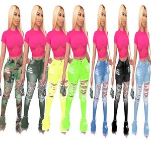 Designer Kvinnor Hole Denim Ripped Jeans Byxor Sträcka Skinny Slim Byxor Kalv Längd Jean High Waisted Ladies Fashion Woman Casual Byxor