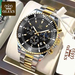 Olevs Men Watch Luksusowa marka Moda Zegarek Ze Stali Nierdzewnej Wielofunkcyjny Luminous Timing Waterproof Watch Relojes 210804