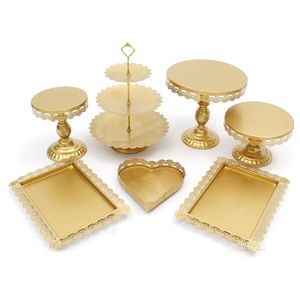 7 pz/set Gold White Metal Party Grand Baker Cake Stand Set strumenti di nozze kit display fondente per accessorio bakeware