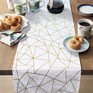 Fowecelt Boho Country Wedding Decoration Table Runner Modern Geometric-Inspired White And Gold Luxury Home Dining Party Decor 210709