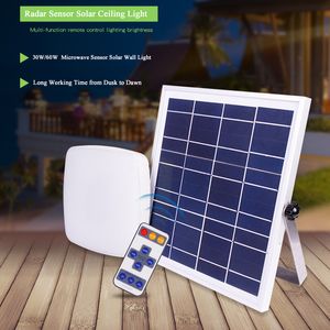 30W 60W LED Solar Ceiling Light Indoor with Remote control Microwave Rechargeable Lamp Cold White Outdoor IP44 Waterproof