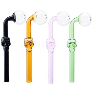 CSYC Y036 Skull Glass Pipes About 14cm Length Colorful Tube Clear Bowl Smoking Pipe