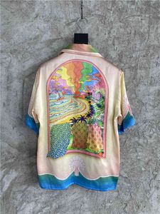 Casablanca Summer Dream Beach Scilworm 실크 컬러 프린트 셔츠 남성의 값 비싼 셔츠 {카테고리}