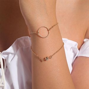 Länk, Kedja Enkel dubbelskikt geometriska cirkulära armband Charmig guld silverfärg hand för kvinnor mode party smycken