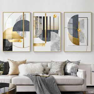 Nowoczesny Złoty Streszczenie Geometryczne Wzór Sztuki Stitching Płótno Print Gold Folia Plakat Malarki ścienne do salonu Home Decor X0726