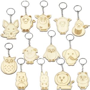 Wood Animal Keyrings Keychain Holder Bear Owl Lion Elephant Design Wooden Pendant Bag Charm Carft Fashion Cute Cartoon Car Key Rings Chains Accessories