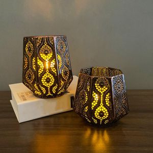 Castiçais 1 Pc Marrocos Estilo Hollow Out Candlestick Titular De Ferro Retro Feliz Natal Decorações Navidad Casa Decoração Do Partido