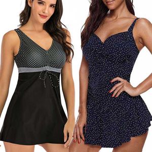 Tankini Stora Baddräkter Polka Dots Plus Size Badkläder Kvinnor 2 Piece Baddräkt Tummy Control Monokini Kvinna Baddräkt 210604