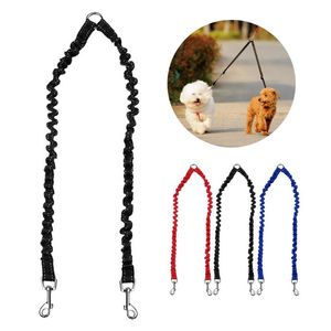 Dog Collar Leashes Dubbel Dubbla Leash Outdoor Two Pet Walking Nylon Dogs Collar Ledar Husdjur Reflekterande Elastiskt Rope Belt Justerbar