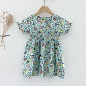 Baby Girls Short Sleeve Printing Dresses Children Summer Kids Girl Princess Clothing Floral 210429