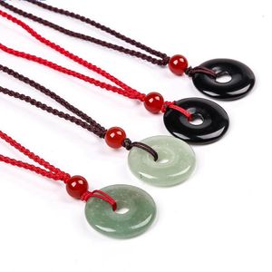 Natural Stone Nostalgia Pendant Necklace Green Aventurine Obsidian China Style Ping Buckle Hanging Accessory Reiki Healing Ethnic Jewelry Wholesale