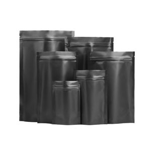 Folia aluminiowa stój matowy czarne torby mylar torebki akcesoria z zamkiem błyskawicznym do opakowania żywności 8x12cm 10x15cm 16x24cm 20x30cm niestandardowe wydrukowane