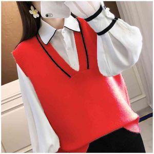 Retro Loose Sleeveless Knitted Jumpers Vest Women Fashion Casual Striped Outer Wear Pullover Sweater Female 210427