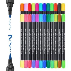 STA 24/36 Colors Dual Tips Marker Pen Colored Watercolor Brush Pens for Coloring Books Manga Comic Calligraphy Sketching Drawing