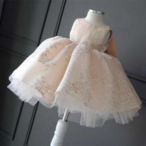 12 M-9T Wedding Party Flower Girl Princess O-Neck Bez Rękawów Drukuj Big Bow Ball Suknia Tutu Dress na 2021 lata Q0716