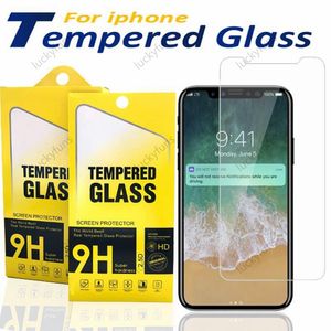 Skärmskydd för iPhone 12 11 Pro XS Max X XR 7 8 Härdat glas för Samsung J7 J5 Prime med papperslåda