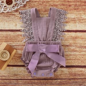 Baby Rompers Newborn Slings Jumpsuits Kids Bow Romper Summer Solid Color Lace Straps Harness Sling Siamese Climbing Suit 350 J2