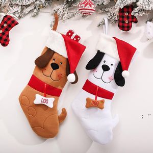 サンタ帽子ギフトバッグクリスマスツリーぶら下がっている靴下の装飾が付いているクリスマスのストッキングの漫画の犬の装飾JJA9423