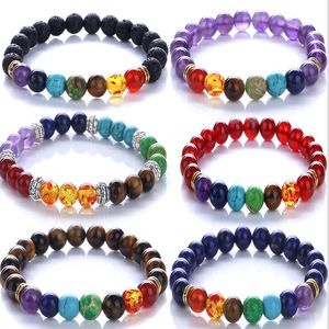 Länk, Kedja 2021 Ankomst Fashion 8mm Kvinnor / Man Naturblå Färgglada Bollpärlor Charms Balans Yoga Reiki Bön Bracelet QA36