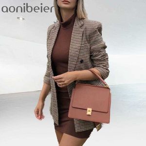 Sonbahar Kadın Ekose Blazers ve Ceketler Çalışma Ofis Bayan Takım Elbise Ince Kruvaze İş Kadın Blazer Ceket Terever 210604