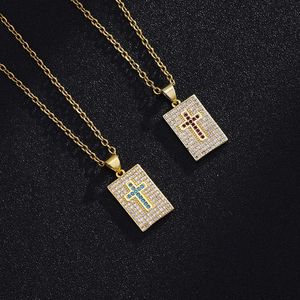 Цепочки Srcoi Square Христианский крест -подвесной ожерелье Женское медное золото