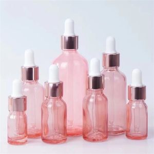 5ml 10ml 15ml 20ml 30ml 50ml 100mlマルチシーソーガラスピンクのドロッパーボトルエッセンシャルオイルボトルピンクボディローズゴールドふたの化粧品サブボトル1375