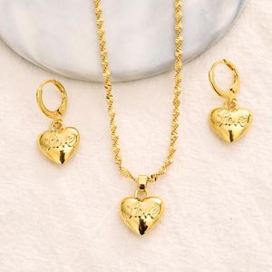 Gold Necklace Earring Set Women Party Gift Dubai Love Heart Jewelry Sets Bridal DIY Charms Girls Kid Earrings