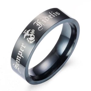 Klaster pierścienie 1 Antique Stainless Steel Black Tube Army Marine Corps Men's Semper Fidelis Ring Biżuteria