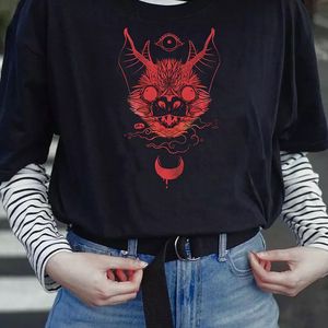 Gothic Chiroptera Bat T Shirt Women Art Moon Graphic Tee Harajuku Grunge Aesthetic Unisex Man Goth Oversized T-shirts Clothing 210518
