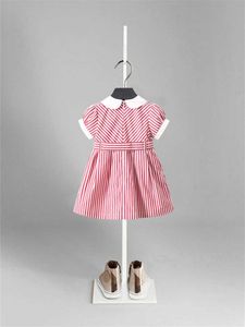 New Baby Girls Clothes Summer Baby Dress Short Sleeve Newborn Infant Dresses Cotton Navy Stripe Pink Toddler Dresses Q0716