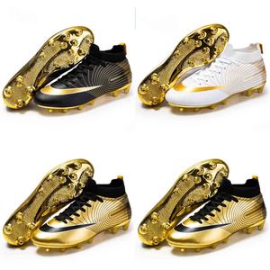 Men&#039;s Soccer Shoes High Ankle Cleats Teenager Breathable Sneakers Kids Grass Training FG / TF Antiskid Size 34-44 Football Boots 210720