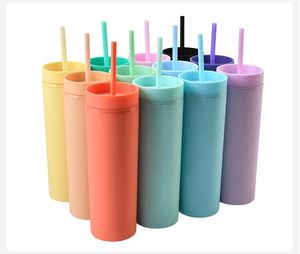 17 colors! 16oz Acrylic Skinny Tumblers Matte Colored Acrylic Tumblers with Lids Double Wall Plastic Tumblers With FREE Straw Reusable Cup