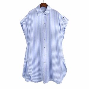 Kvinnor Sommar Casual Striped T Shirts Blusar Toppar Za Långt Låsning Kvinnlig Fashion Street Plus Storlek Top Smock Blusas Cloth 210513