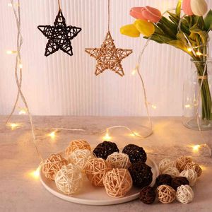 10 stks hout koffie wit rotan bal hart sterren kerst xmas boom ornament bruiloft feestartikelen home decor diy accessoires Y1215