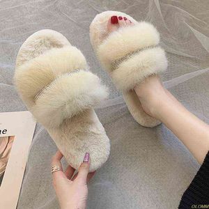 2020 Womens Peles Chinelos de Inverno Sapatos Big Size Home Chinelos de Penhasco Pantufa Mulheres Indoor Quente Fluxo Terlik Tênis H1122