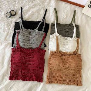 Summer Sexy Crop Top Women Ribbed Tank White Casual Fitness Short Vest Candy Colors Knitted Off Shoulder 210507