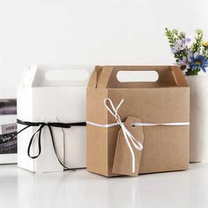 Weißbraune Geschenkbox aus Kraftpapier mit Griff, Hochzeit, Geburtstag, Weihnachten, Süßigkeiten/Schokolade/Snack/Kuchen-Verpackungsbeutel